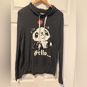 Panda Hello Goodbye Charcoal Grey Light Weight Hoodie Size Medium